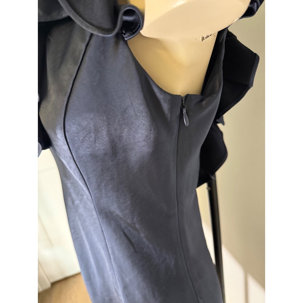 Princess Polly Navy Blue Ruffle V-Neck Open Back Satin Mini Dress US 6 - Picture 2 of 6